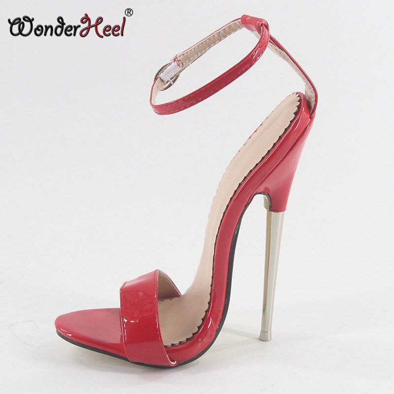 Wonderheel summer Extreme high heel 16cm/18cm heel black patent Sexy fetish High Heel ankle straps fashion style women sandals