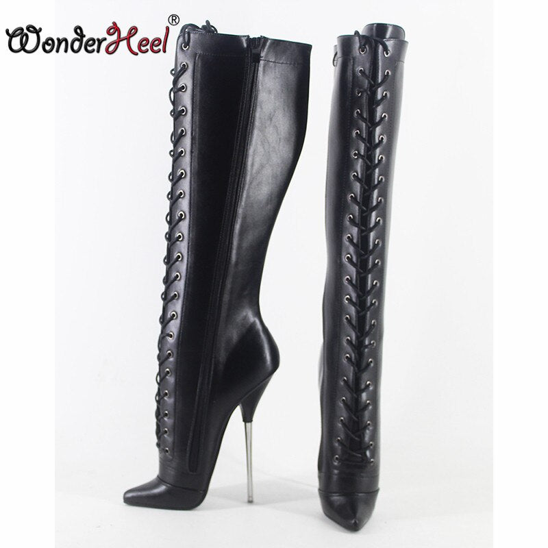 Wonderheel 2020 New 18cm stiletto metal heel matt leather sexy fetish knee high ballet boots nightclub women ballet shoes