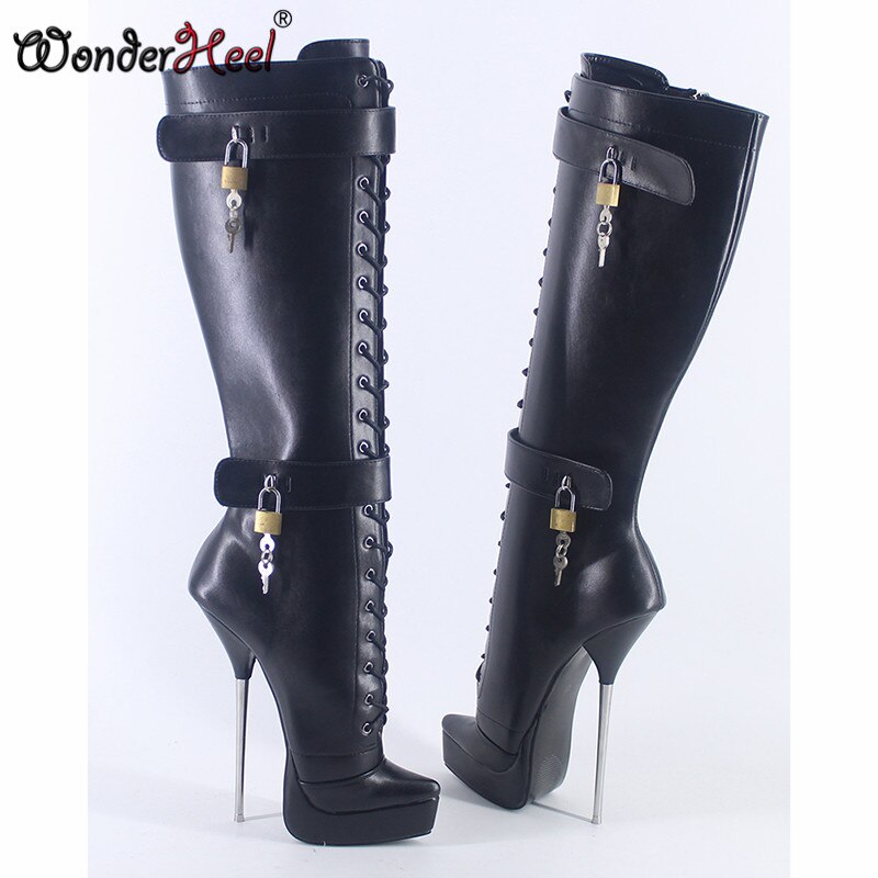 Wonderheel 2020 New 8" Stiletto Heel Matt Leather Sexy Fetish Platform Knee High Ballet Boots Locked Zipper Women Ballet Shoes