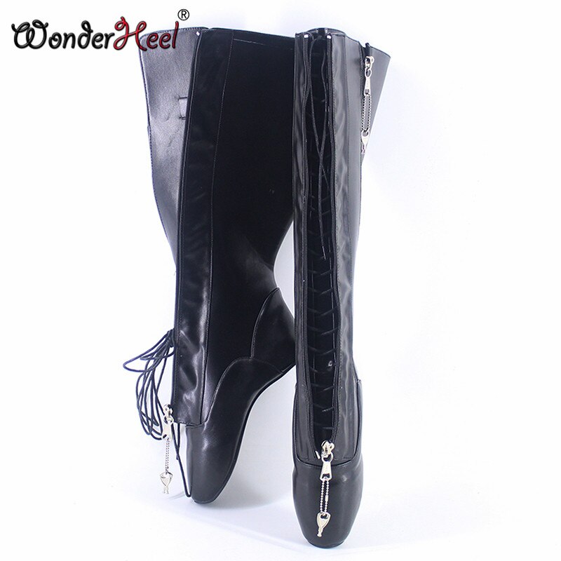 Wonderheel Ultra High Heel 18cm Heelless Stiletto Heel Matte Leather Women Knee High Ballet Boots Locked Zipper Sexy Fetish Boot