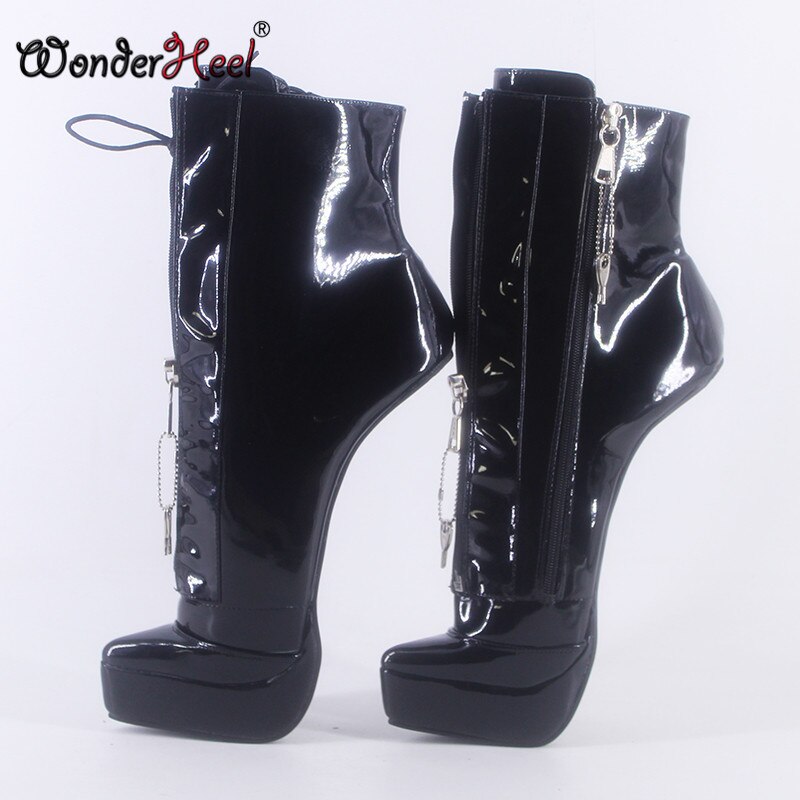 Wonderheel 2021 New 8" Hoof Heels Sexy Fetish Cosplay Platform Ankle Boots Double Lockable Zipper Nightclub Horseshoes Shoes