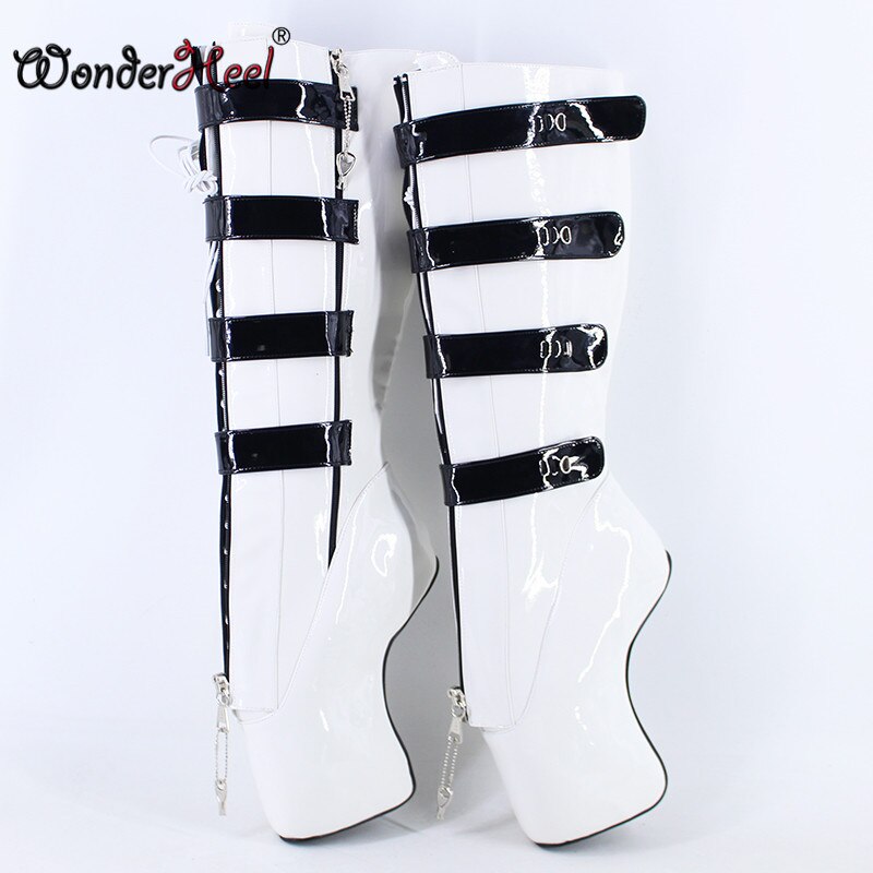 Wonderheel New Ballet Boots 18cm Curved Heel Women Modern Shoes Locked Padlocks Sexy Fetish Lockable Zipper Knee High Boots