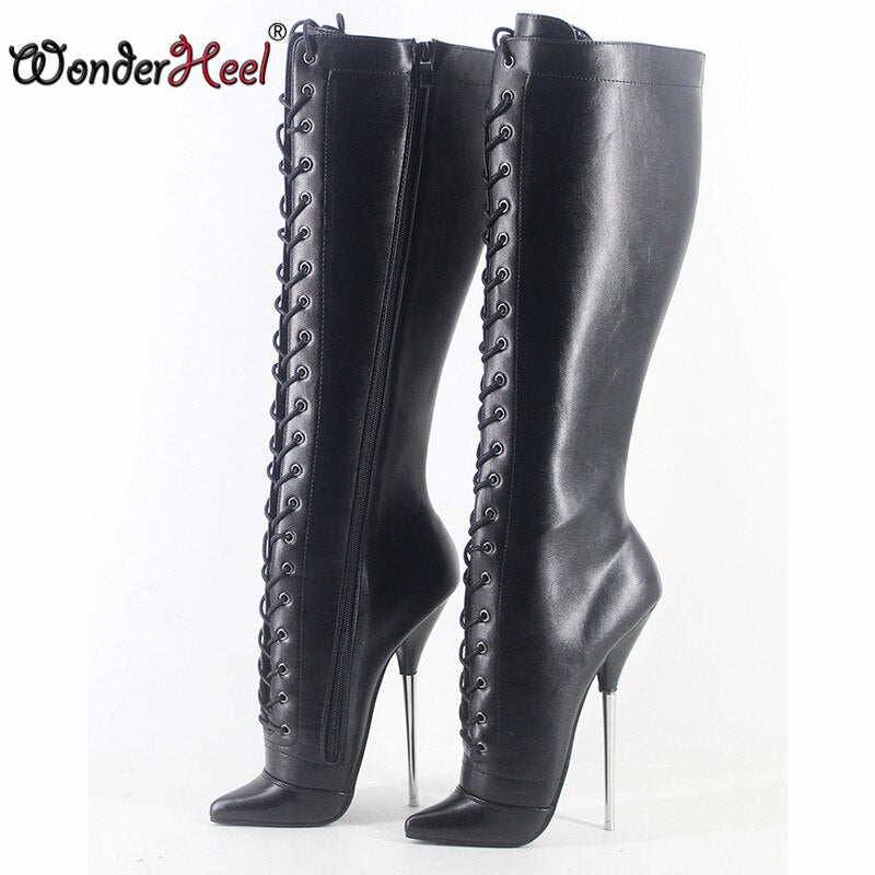 Wonderheel 2020 New 18cm stiletto metal heel matt leather sexy fetish knee high ballet boots nightclub women ballet shoes