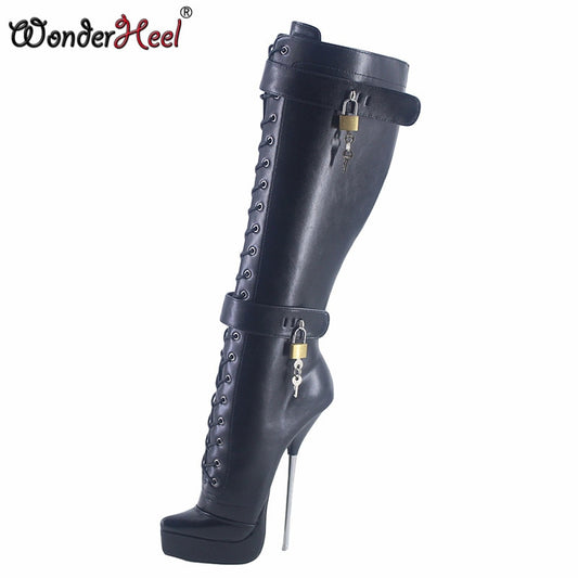 Wonderheel 2020 New 8" Stiletto Heel Matt Leather Sexy Fetish Platform Knee High Ballet Boots Locked Zipper Women Ballet Shoes