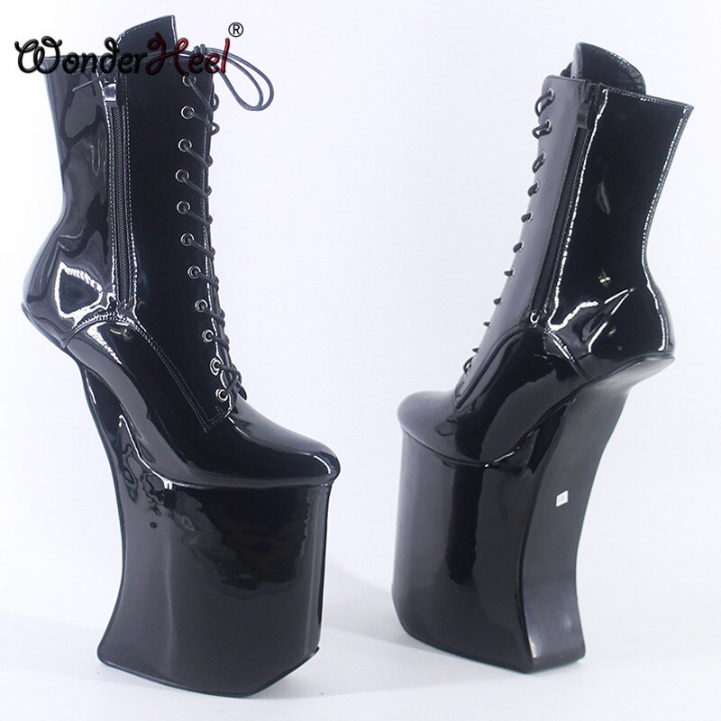 Wonderheel 2020 New 25cm Heelless Patent Leather Sexy Fetish Appr.14cm Platform Ankle Boots Nightclub Women Shoes Big Size