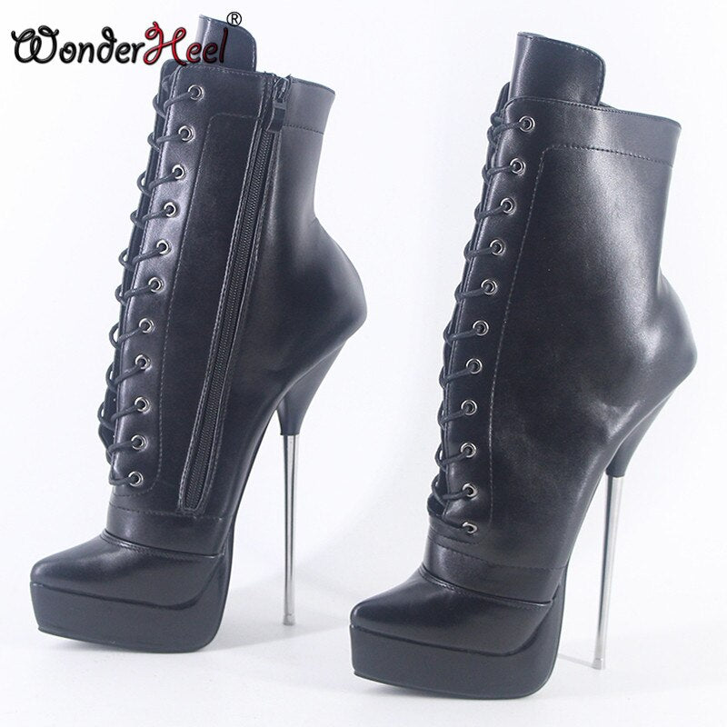 Wonderheel 2020 New 8" Stiletto Metal Heel Matt Leather Sexy Fetish Platform Ankle Ballet Boots Nightclub Women Ballet Shoes