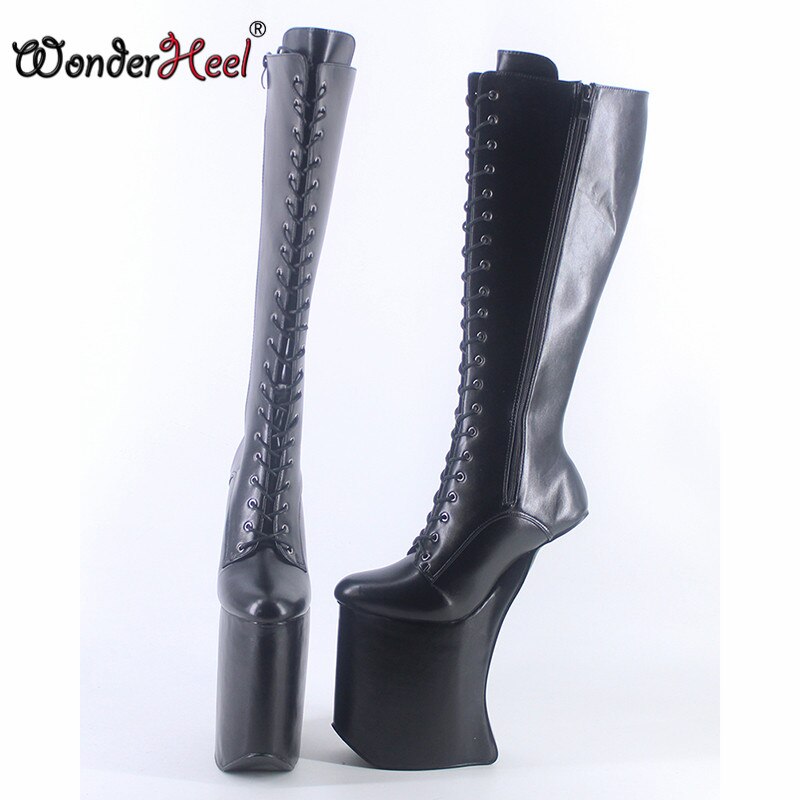 Wonderheel 2020 New 25cm Heelless Matt Leather Sexy Fetish Appr.14cm Platform Knee High Boots Nightclub Women Shoes Big Size