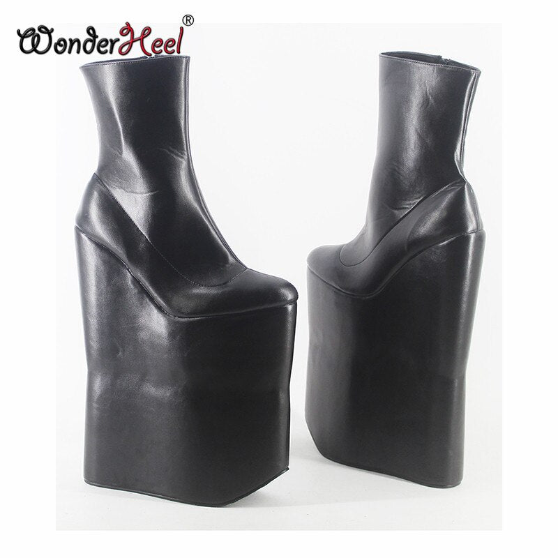 Wonderheel new extra high heel 12" wedges heel platform sexy fetish boots matt leather night club fashion show ankle boots