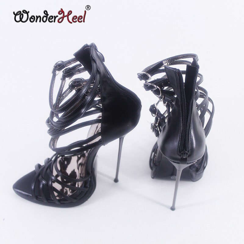 Wonderheel Summer Platform Thin Metal Heel 16cm Stiletto Heel Sexy Pointed Toe Nightclub Buckles Straps Fetish High Heel Sandals