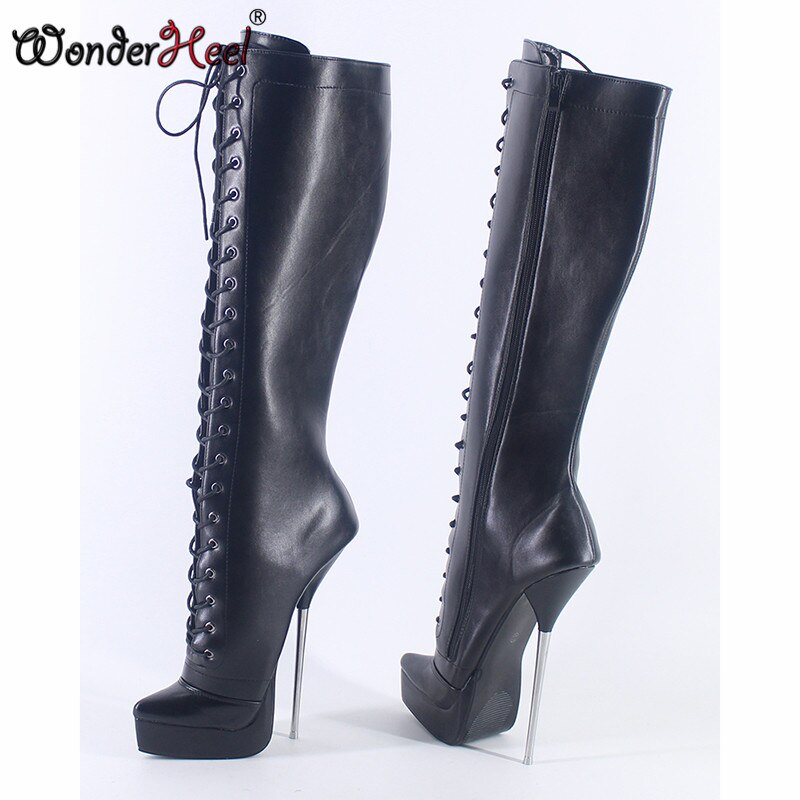 Wonderheel 2020 New 8" Stiletto Metal Heel Matt Leather Sexy Fetish Platform Knee High Ballet Boots Nightclub Women Ballet Shoes