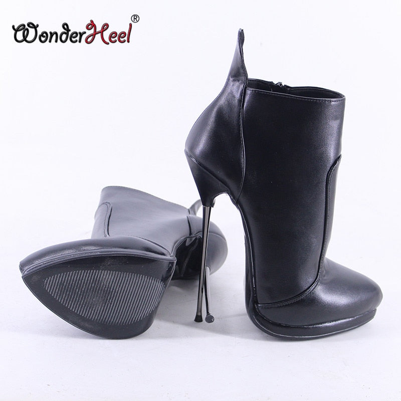 Wonderheel 2021 New 16cm Ultra Thin Metal Heels with Platform High Heel Matte Leather Sexy Nightclub Super Girls Ankle Boots