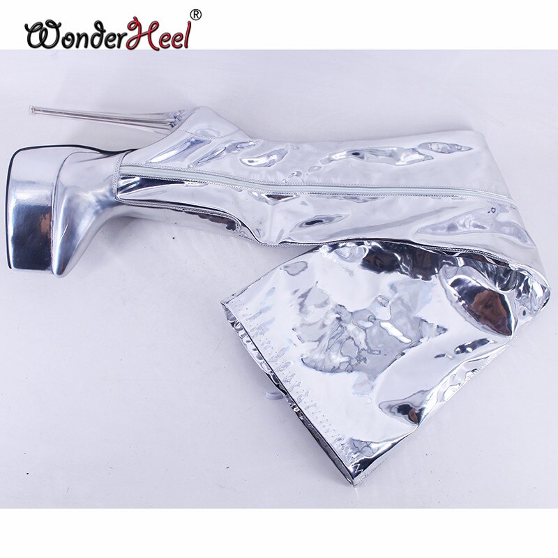 Wonderheel 2021 New 20cm Clear Heel Fetish High Heel Minor Leather Sexy Platform Over Knee Cosplay Boots Nightclub Crotch Boots