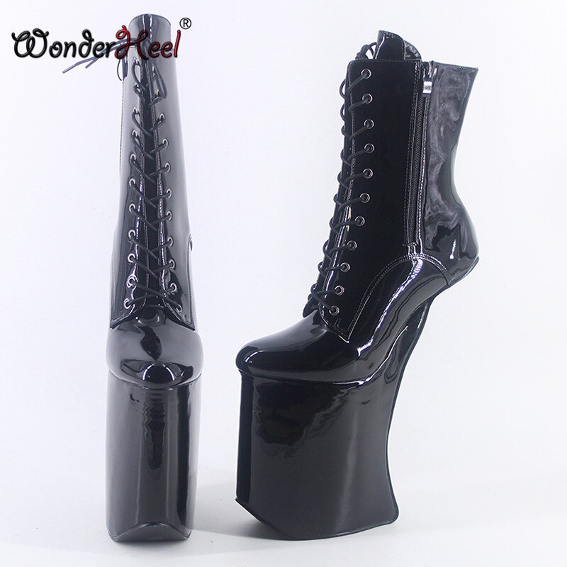 Wonderheel 2020 New 25cm Heelless Patent Leather Sexy Fetish Appr.14cm Platform Ankle Boots Nightclub Women Shoes Big Size