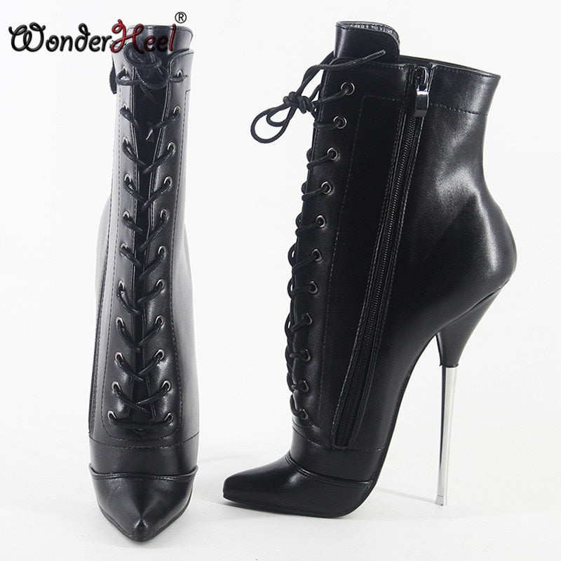 Wonderheel 2020 New 18cm Stiletto Metal Heel Matt Leather Sexy Fetish Ankle Ballet Boots Nightclub Women Ballet Shoes