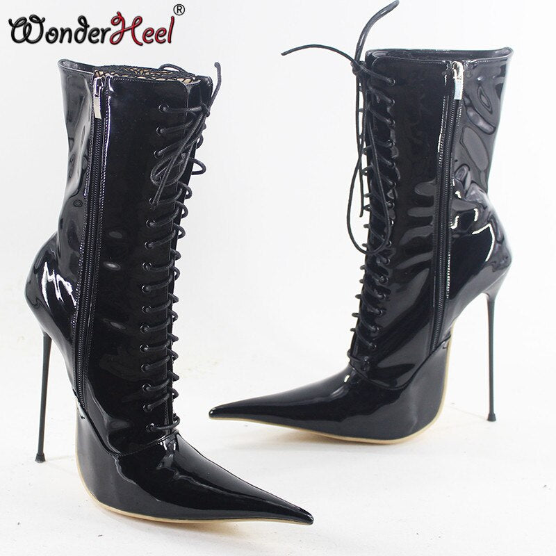 Wonderheel New 16cm stiletto heel super high heels extremely pointed toe box sexy fetish ultra thin metal heel sexy ankle boots