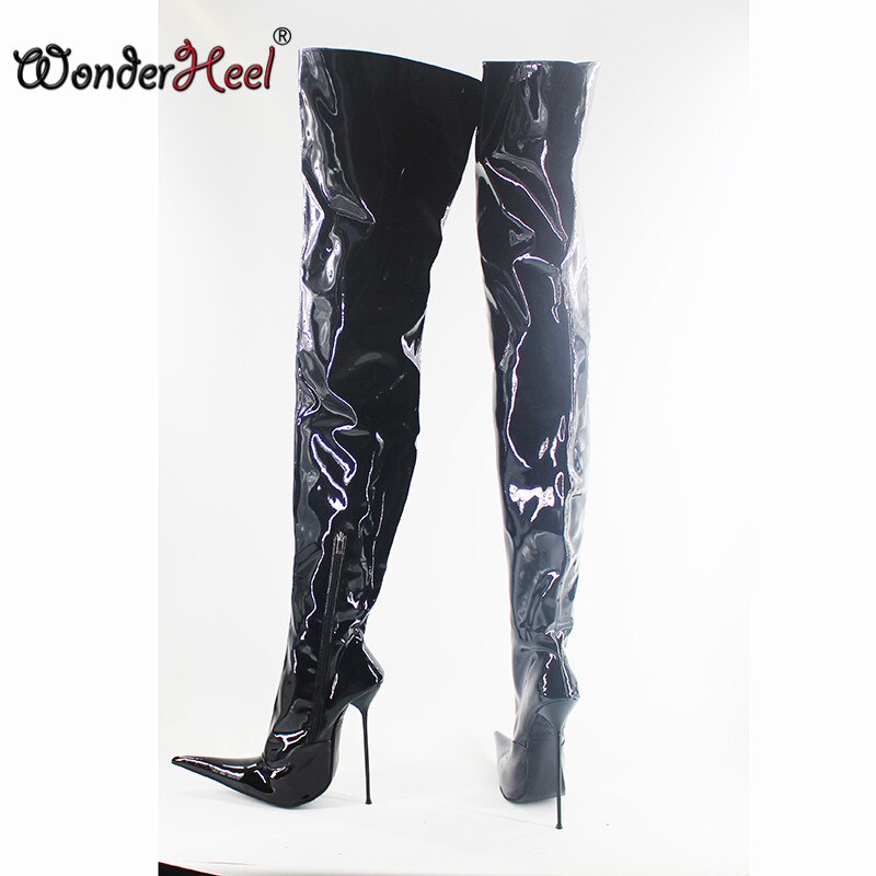 Wonderheel New 14cm/16cm/18cm stiletto heel super high heels extremely pointed toe ultra thin metal heel sexy over knee boots