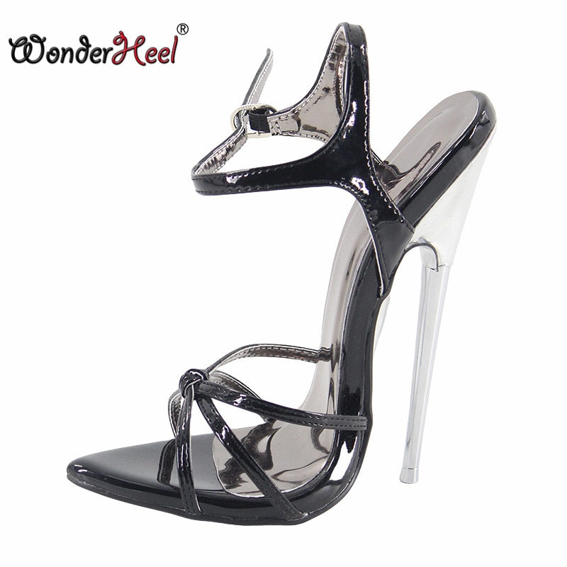 Wonderheel summer extreme high heel 18cm thin heel pointed toe Sexy fetish High Heel Ankle straps Women Sandals