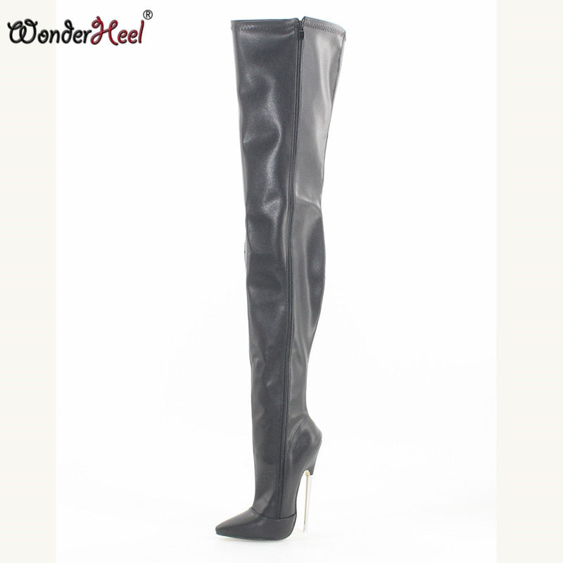 Wonderheel New Extreme High Heel Appr.18cm Stiletto Heel Pointed Toe Sexy Matte Leather Over Knee Boots Sexy Fetish Crotch Boots