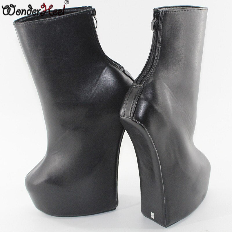 Wonderheel  IN STORE 20cm Hoof Heels Black Matte Sexy Fetish Heelless Horseshoes Ponying Platform Fashion Boots Dropshipping