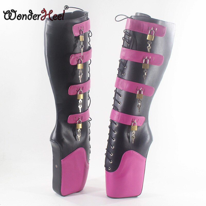 Wonderheel new ultra high heel 7" wedges heel Knee high Boots sexy fetish matte leather locked padlocks ballet boots