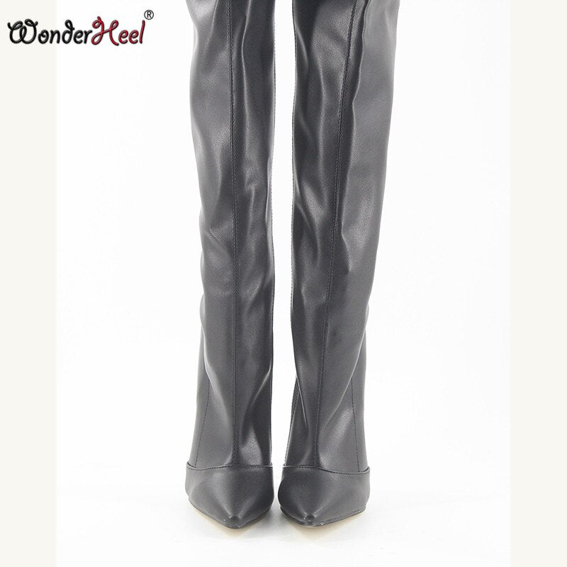 Wonderheel New Extreme High Heel Appr.18cm Stiletto Heel Pointed Toe Sexy Matte Leather Over Knee Boots Sexy Fetish Crotch Boots