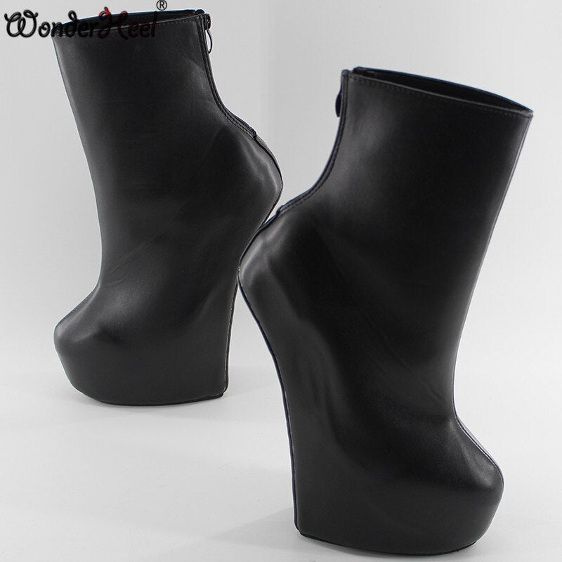 Wonderheel  IN STORE 20cm Hoof Heels Black Matte Sexy Fetish Heelless Horseshoes Ponying Platform Fashion Boots Dropshipping