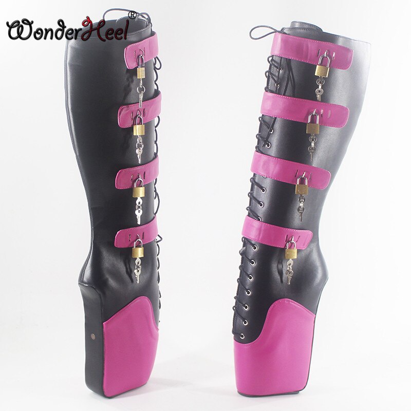 Wonderheel new ultra high heel 7" wedges heel Knee high Boots sexy fetish matte leather locked padlocks ballet boots