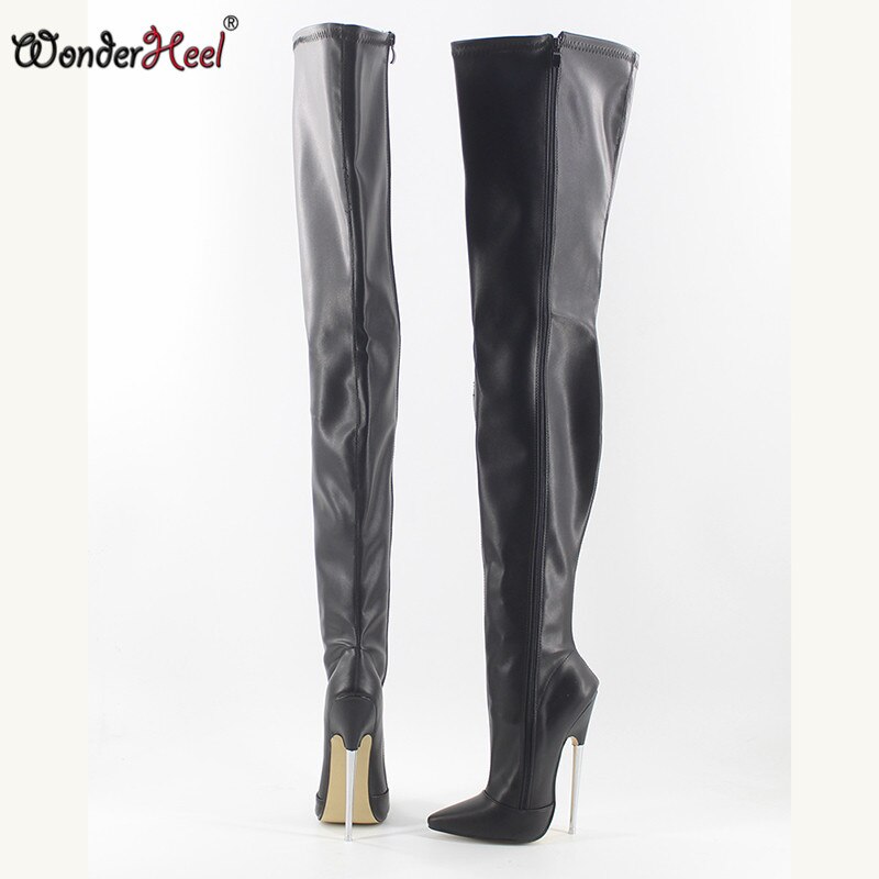 Wonderheel New Extreme High Heel Appr.18cm Stiletto Heel Pointed Toe Sexy Matte Leather Over Knee Boots Sexy Fetish Crotch Boots