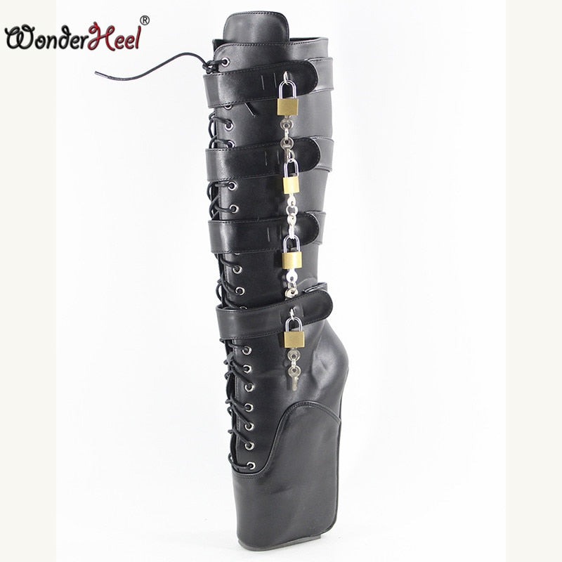 DHL Women/Man Sexy Lock 18cm Spike High Heel Ballet Boots Black Lace Up Mid  Calf Fetish Shoes Customize Plus Size From Shoemanufacturers, $71.36 |  DHgate.Com