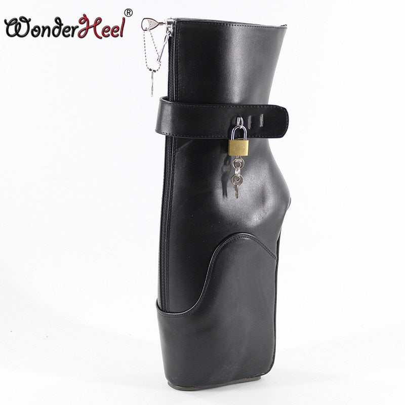 Wonderheel new ballet boots 7" wedges heel locked zipper matte sexy fetish  lockable padlocks party women ballet ankle boots