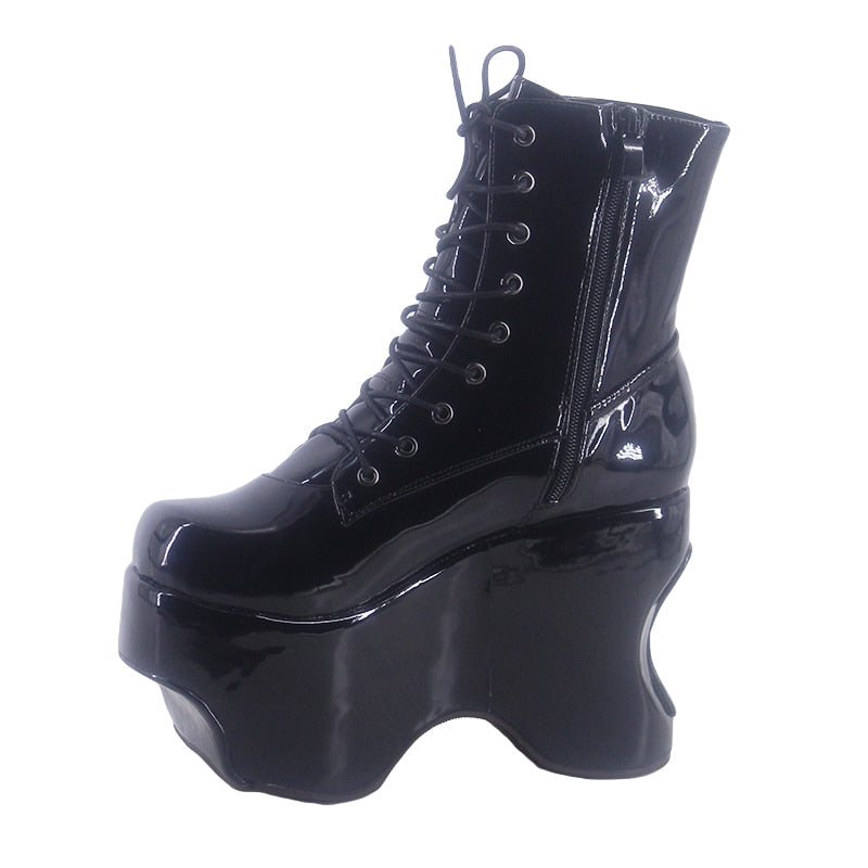 Wonderheel 2021 New Summer 12cm Height increasing Heels Punk Platform Japanese Modern Lacing Up Cosplay Women Ankle Boots