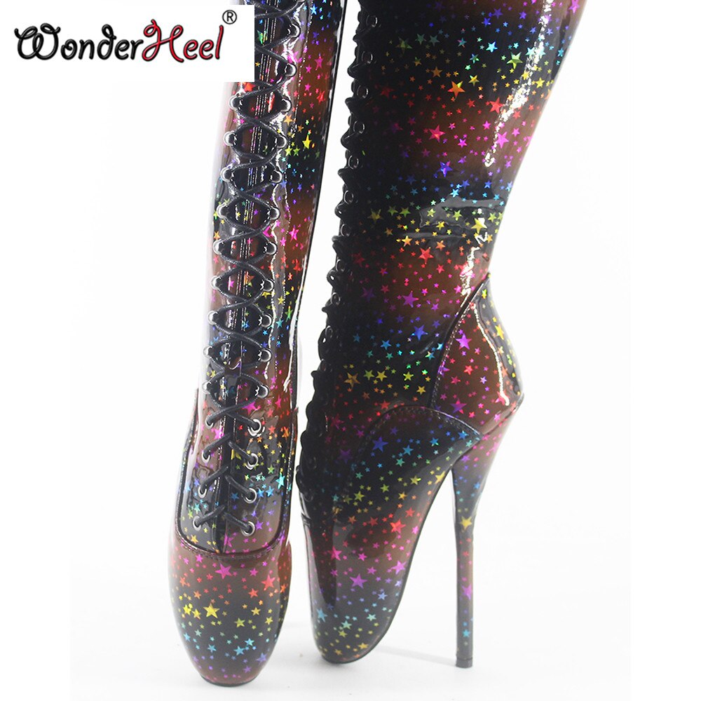 Wonderheel 18cm stiletto heel ultra high heel special sparkle leather women knee high ballet boots sexy fetish boots big size