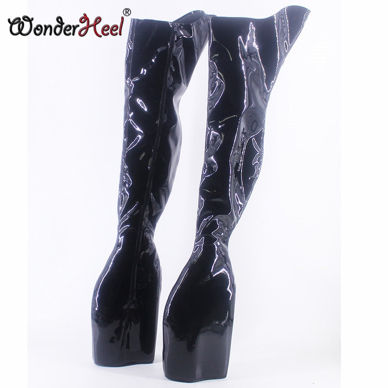 Wonderheel 2021 high heel 23cm wedges heel platform Over Knee Fetish Patent leather Nightclub Super Girl Fashion Crotch Boots