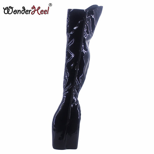 Wonderheel 2021 high heel 23cm wedges heel platform Over Knee Fetish Patent leather Nightclub Super Girl Fashion Crotch Boots