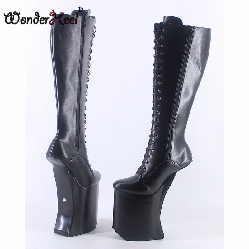 Wonderheel 2020 New 25cm Heelless Matt Leather Sexy Fetish Appr.14cm Platform Knee High Boots Nightclub Women Shoes Big Size