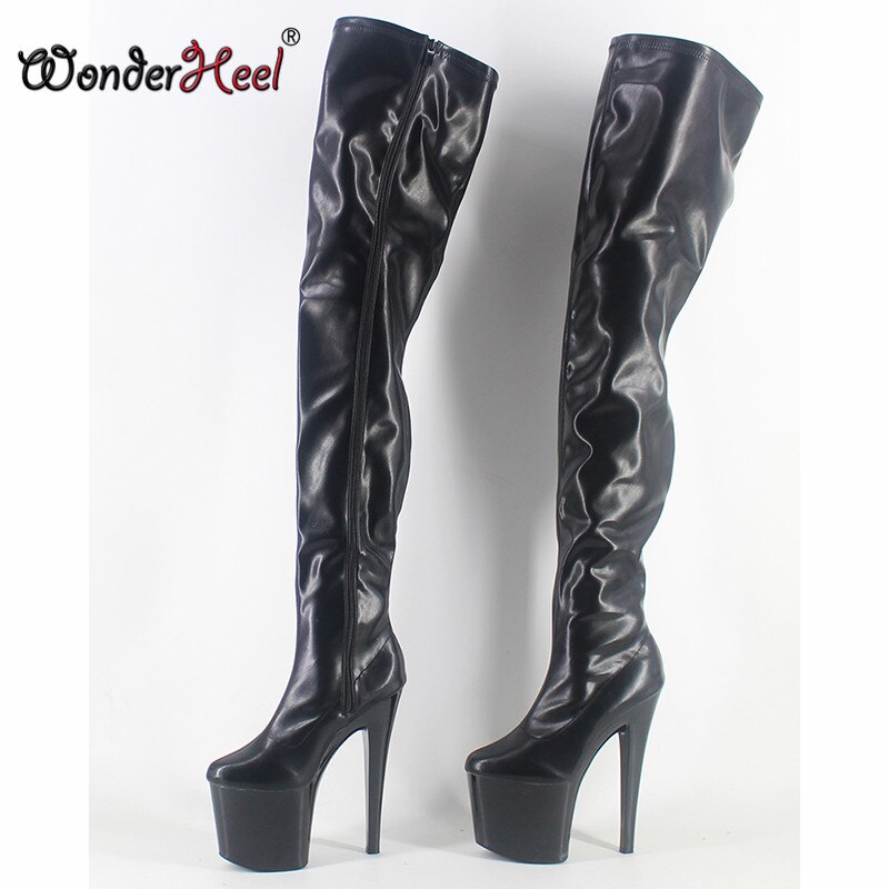 Wonderheel ultra high heel 8" stiletto heel matte leather over knee boots sexy fetish women fashion platform crotch boots