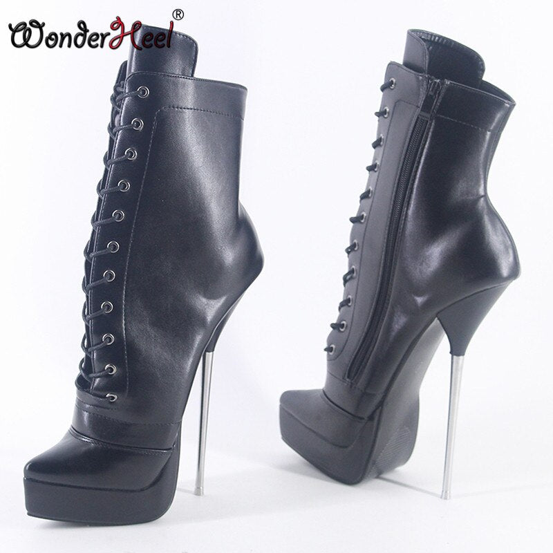 Wonderheel 2020 New 8" Stiletto Metal Heel Matt Leather Sexy Fetish Platform Ankle Ballet Boots Nightclub Women Ballet Shoes