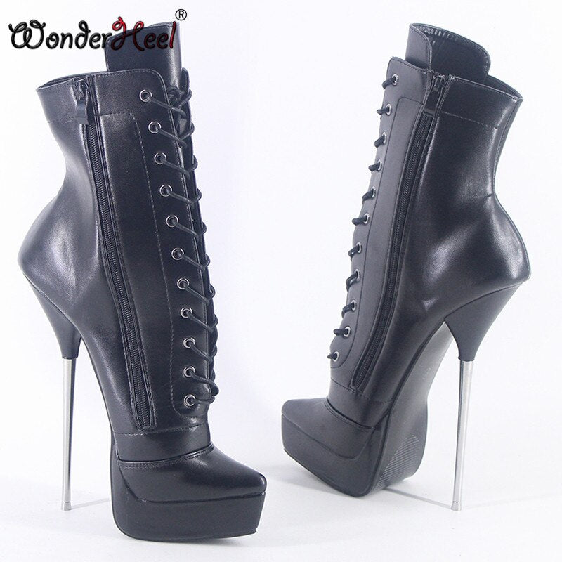 Wonderheel 2020 New 8" Stiletto Metal Heel Matt Leather Sexy Fetish Platform Ankle Ballet Boots Nightclub Women Ballet Shoes