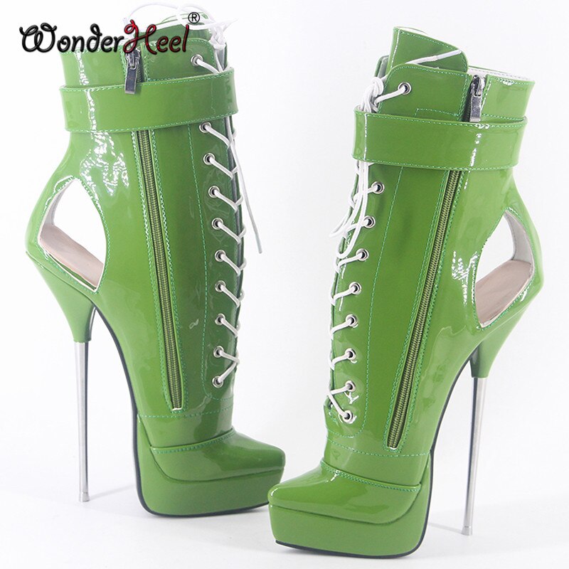 Wonderheel 2020 New 8" Stiletto Heel Patent Leather Sexy Fetish Platform Ankle Ballet Boots PVC Lock Padlocks Women Ballet Shoes