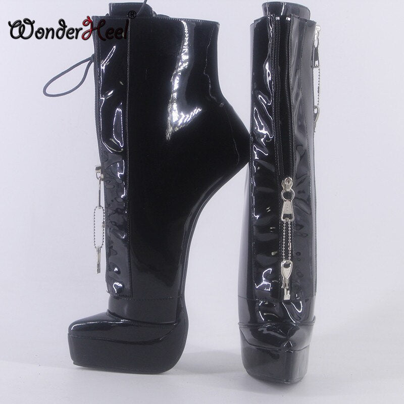 Wonderheel 2021 New 8" Hoof Heels Sexy Fetish Cosplay Platform Ankle Boots Double Lockable Zipper Nightclub Horseshoes Shoes