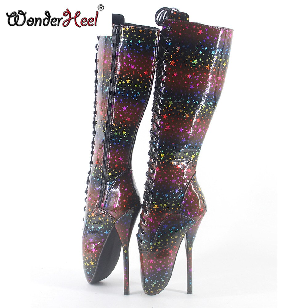 Wonderheel 18cm stiletto heel ultra high heel special sparkle leather women knee high ballet boots sexy fetish boots big size