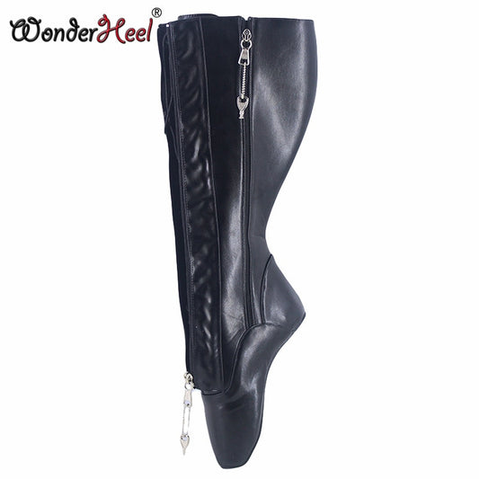 Wonderheel Ultra High Heel 18cm Heelless Stiletto Heel Matte Leather Women Knee High Ballet Boots Locked Zipper Sexy Fetish Boot