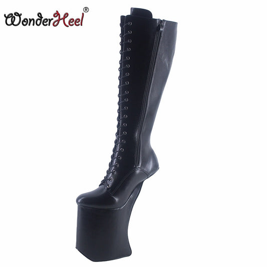 Wonderheel 2020 New 25cm Heelless Matt Leather Sexy Fetish Appr.14cm Platform Knee High Boots Nightclub Women Shoes Big Size