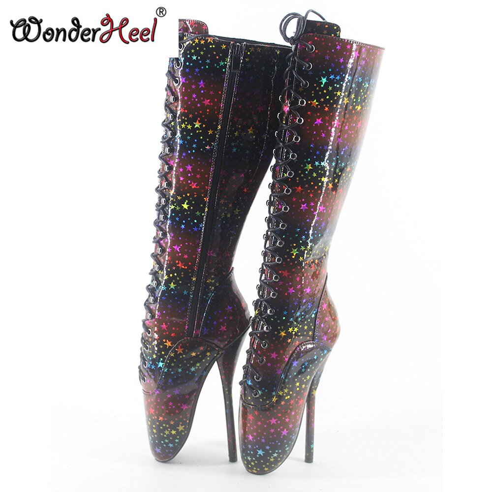 Wonderheel 18cm stiletto heel ultra high heel special sparkle leather women knee high ballet boots sexy fetish boots big size