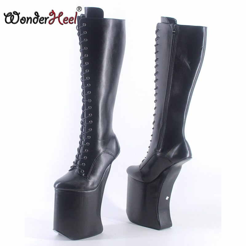 Wonderheel 2020 New 25cm Heelless Matt Leather Sexy Fetish Appr.14cm Platform Knee High Boots Nightclub Women Shoes Big Size