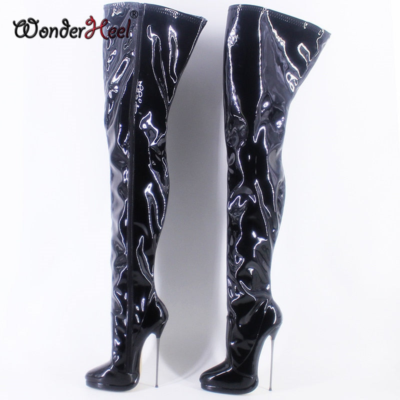 Wonderheel New 16cm Ultra Thin Metal heel Platform Extreme high heel Patent Leather sexy Wonder Girls Nightclub Over Knee Boots