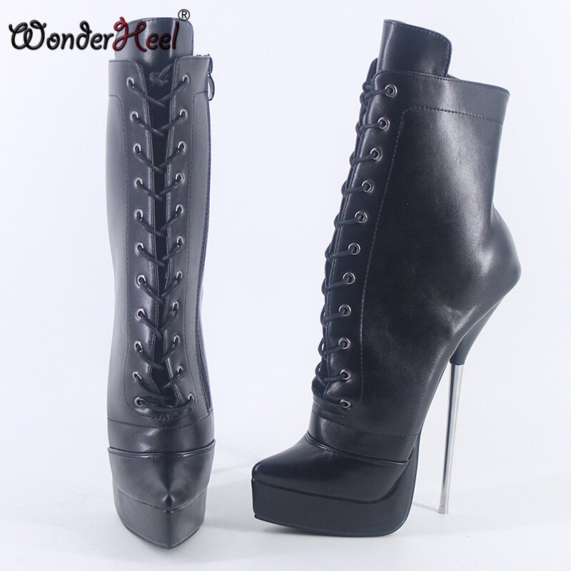 Wonderheel 2020 New 8" Stiletto Metal Heel Matt Leather Sexy Fetish Platform Ankle Ballet Boots Nightclub Women Ballet Shoes