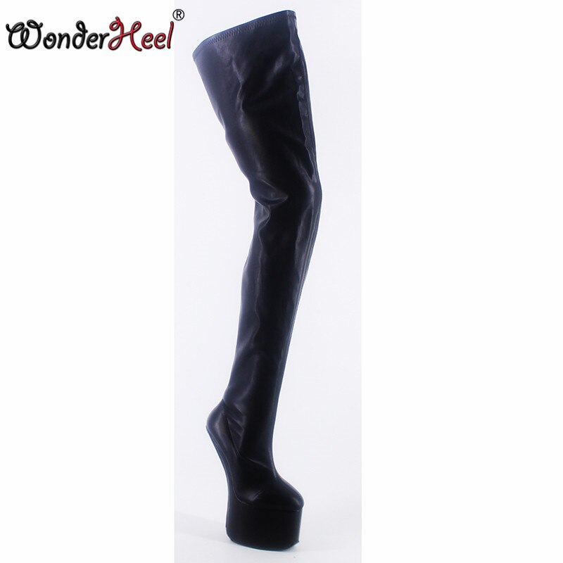 Wonderheel New 22cm Hoof Heels Matte Leather Sexy Fetish Cosplay Appr. 9cm Platform Over Knee Boots Heelless Crotch Boots