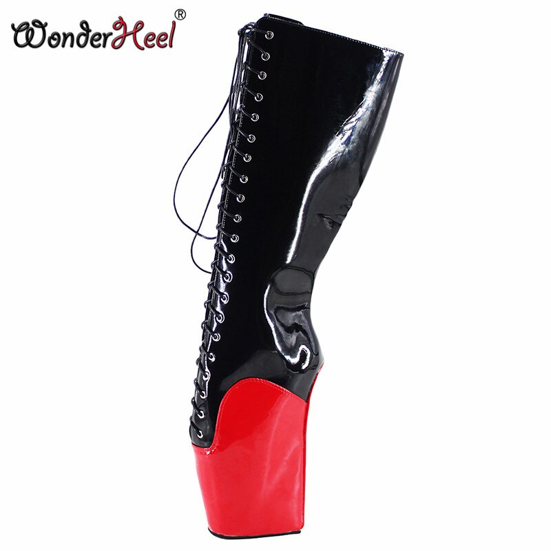 Wonderheel new ballet boots 20cm strange heel patent leather fashion sexy fetish lace up knee high ballet boots