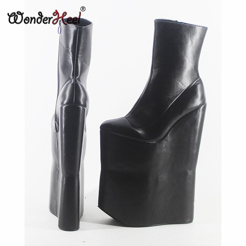 Wonderheel new extra high heel 12" wedges heel platform sexy fetish boots matt leather night club fashion show ankle boots